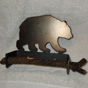 Rustic Bear Wall Hook with Natural Branch Hanger - Black/Brown